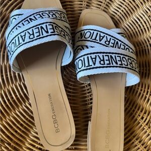 BCBGeneration Black and White Slide Sandals